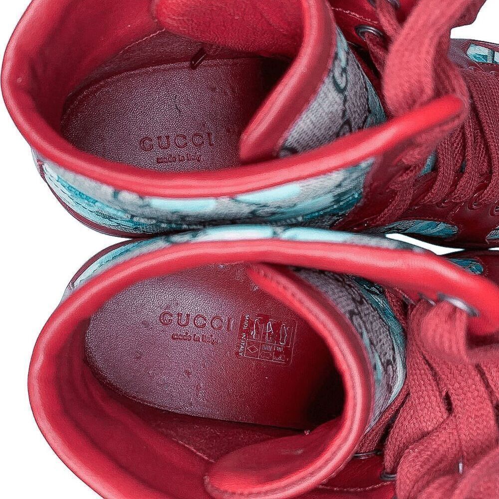 Gucci Coda Bloom High Top Sneaker Red EU 38.5 US 8.5 Blue Floral GG Supreme Logo - Picture 9 of 12